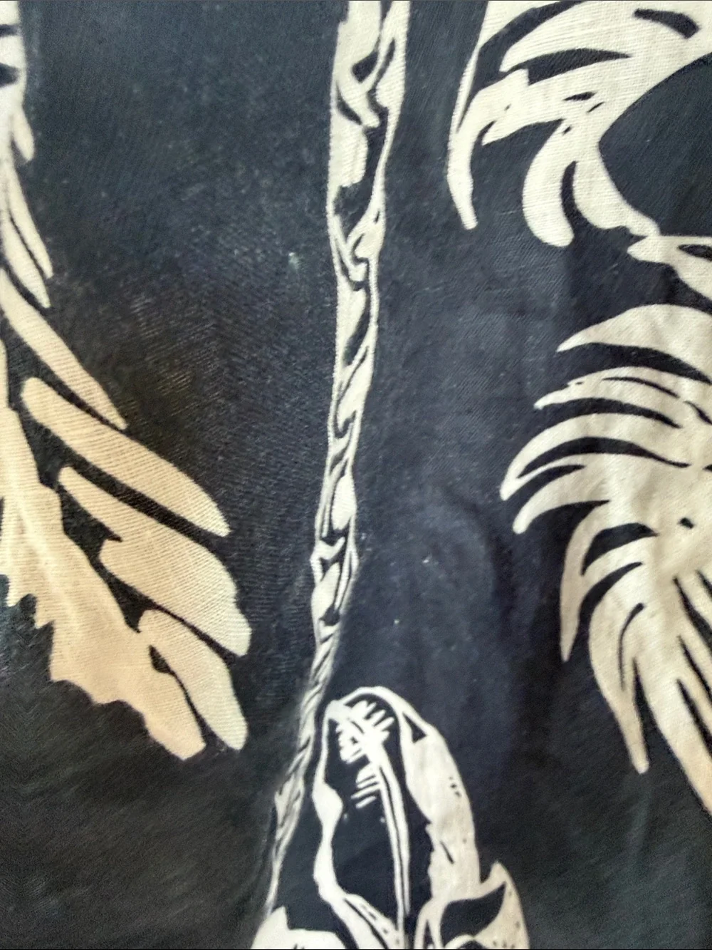 H&M Navy and White 100% Linen Tropical Print Straight-Leg Pants Sz XS